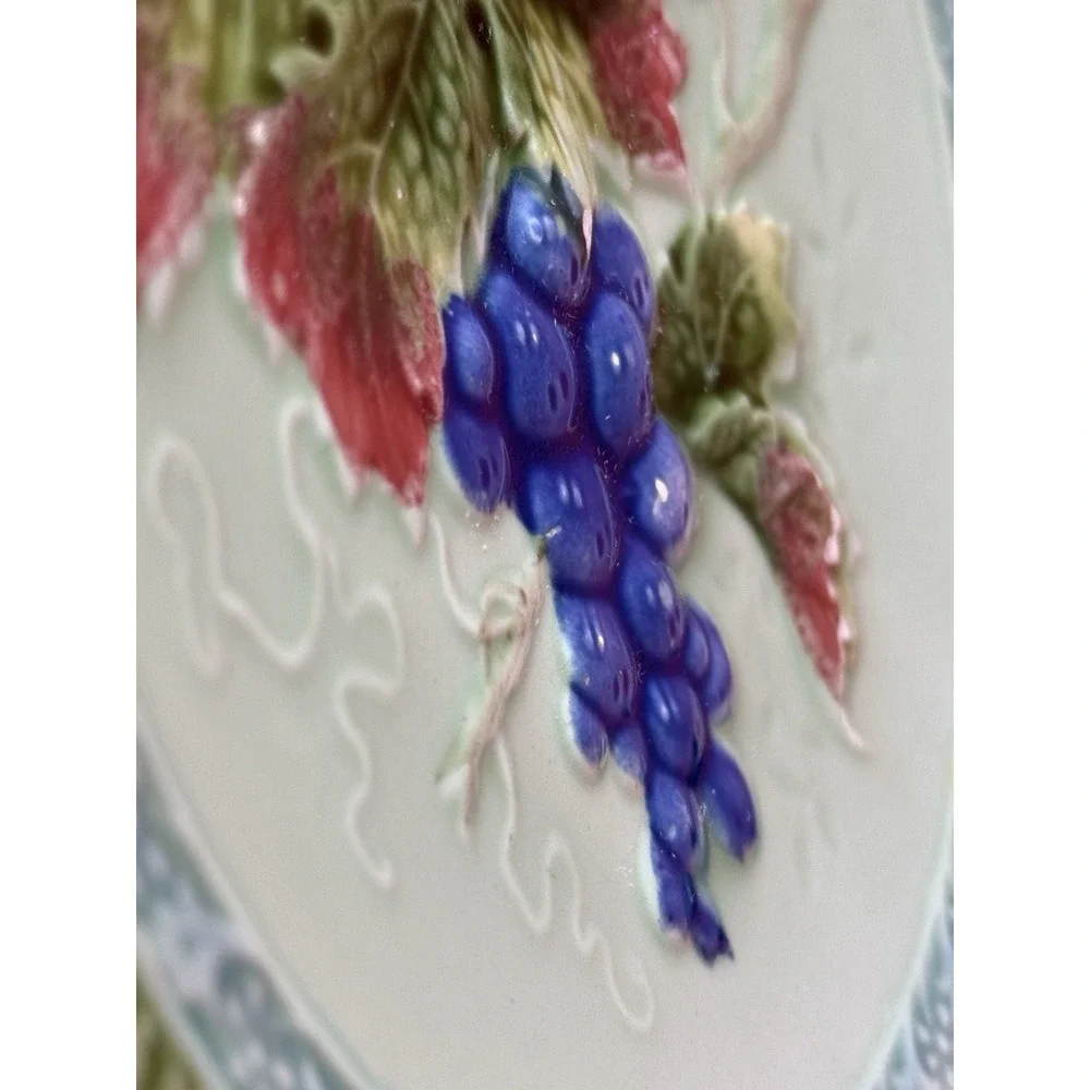 6 Vintage Erphila Germany Black Forest Art Pottery Majolica Grapes Plates 7.75